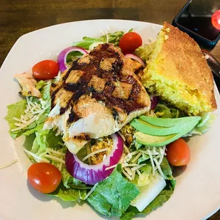 Grilled Salmon Caesar Salad w/o Caesar dressing. I ordered jalapeño ranch on the side. So good.