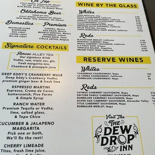 Drink menu
