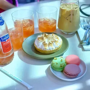 desserts and drinks on a table
