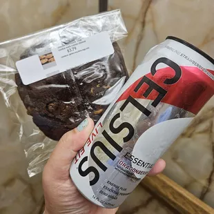 Celsius and delicious expensive soft Double Chocolate Chip cookie with Cream Cheese XD