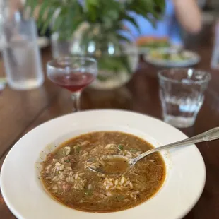 a bowl of soup on a table