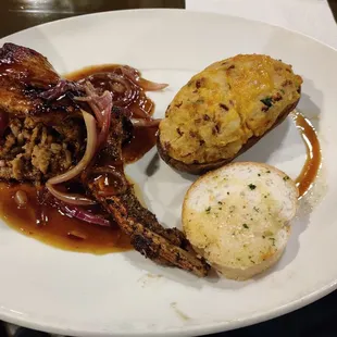 Boudin-stuffed pork chop. Kinda dry pork.