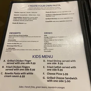 a menu for kids&apos;s pizza