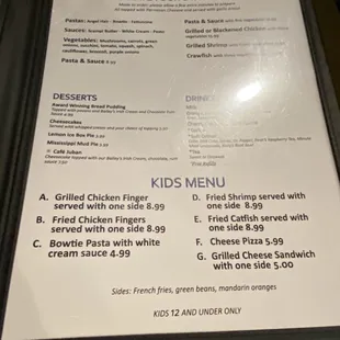 a menu for kids&apos;s pizza