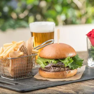 Classic Steak Burger: Green Leaf Lettuce, Tomatoes, Red Onion &amp; Dill Pickles on a Butter Toasted Brioche Bun