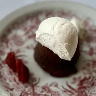 a dessert with ice cream on top