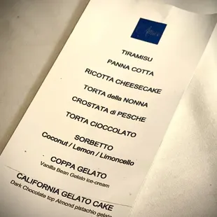 Dessert Menu