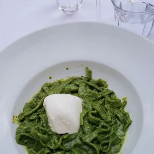 Special of the Day: Fettucine al pesto e burrata - Pesto with Homemade Fettucine Pasta and Burrata Cheese