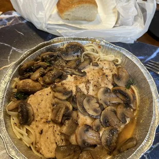 Chicken Marsala with linguine and same entree sauce