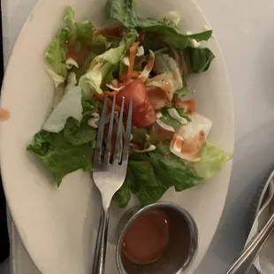 a plate of salad and a fork