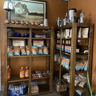 shelves of food and beverages