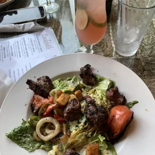 Beef Salad and Cranberry Lime Mojito