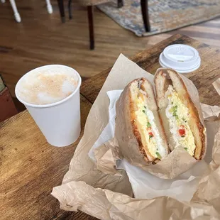 Asiago breakfast sandwich and Cappuccino