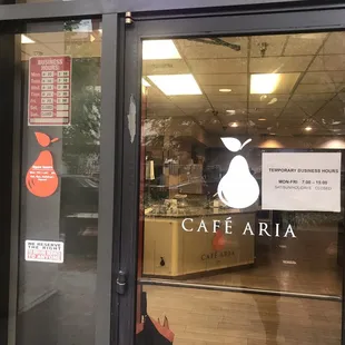 the entrance to the cafe aria