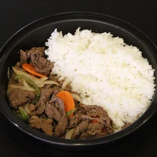 bulgogi, beef and rice. you can choose white rice or brown rice!