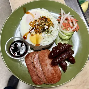 Spam &amp; Eggs, Chinese Sausage Rice plate