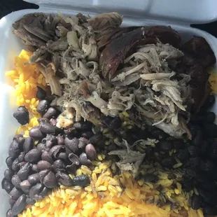 Pork, yellow rice, beans and plantain!