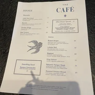 The dinner menu