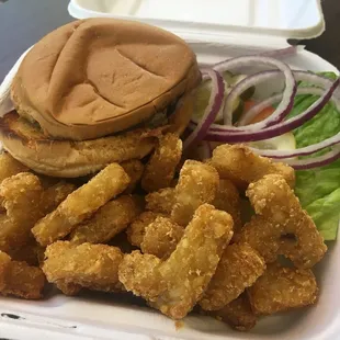 Burger with tater tots