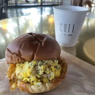 Egg sandwich and cappuccino