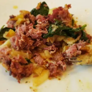 Corn beef hash stack broken down