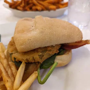 Fried green tomato BLT and sweet potato fries.Thw best I have tasted!