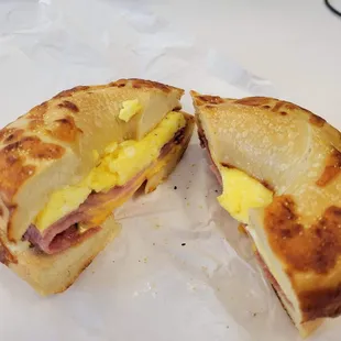 Asiago Bagel with Egg, Cheese &amp; Ham