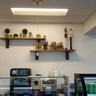 a counter with a variety of food items