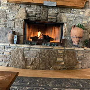 a fireplace in a restaurant