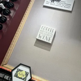 a display of coffee and wine bottles