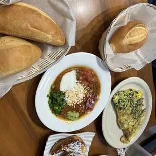 a variety of food items on a table