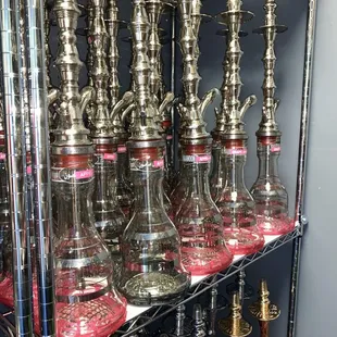 Hookahs labeled for each flavor