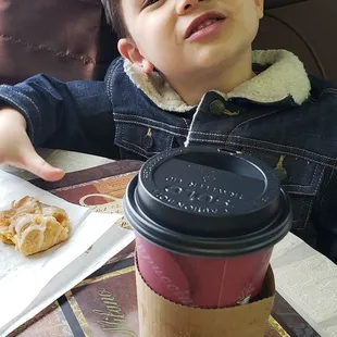 He loves the hot chocolate!