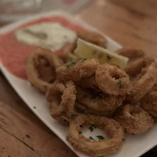 45. Fried Calamari, Tomato Crudo, Jalapeño Aioli