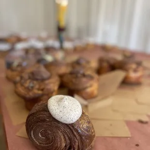 chocolate croissant with espresso icing/cream