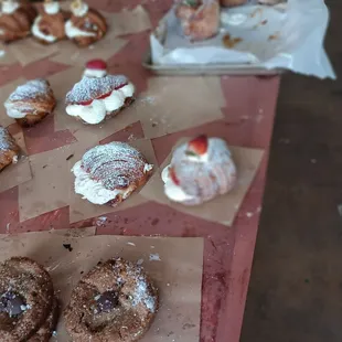 That brown butter chocolate chip cookie was great. Also, pictured the strawberries and cream croissant.