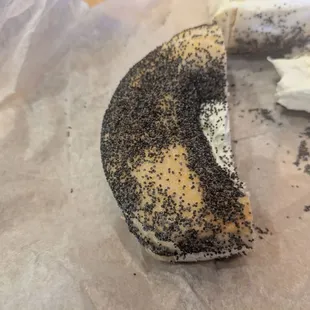 Poppy seed bagel with cream cheese
