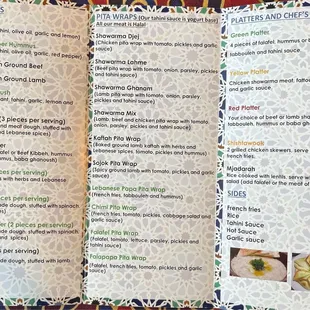 the menu of the restaurant