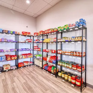 shelves of food and drinks in a store