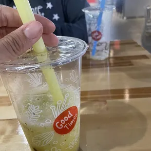 Really hard trying not to finish this passion fruit honey dew while waiting for our pizza!!