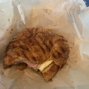 Ham &amp; Gruyère croissant after a few bites (sorry) :)