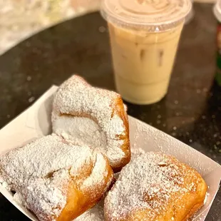 Iced au lait and beignet