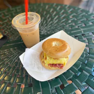 Breakfast sandwich and coffee