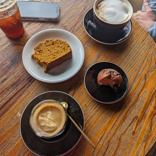 Cappuccino, affogato, cold brew, pumpkin bread and the best gluten-free muffin I&apos;ve ever had