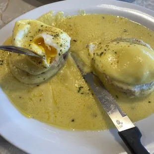 Egg Benedict with hollandaise sauce.