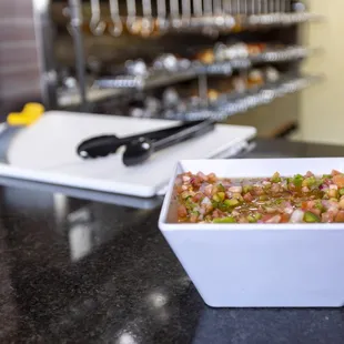 a bowl of food on a counter