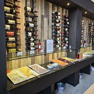 a display of food and wine