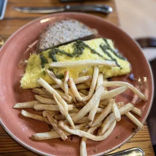 Mushroom, spinach, and chèvre omelette