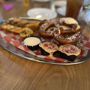 Appetizer combo with extra pretzel since they ran out of potato pancakes