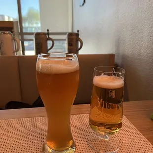 Bitburger Pils and a wheat bier.
